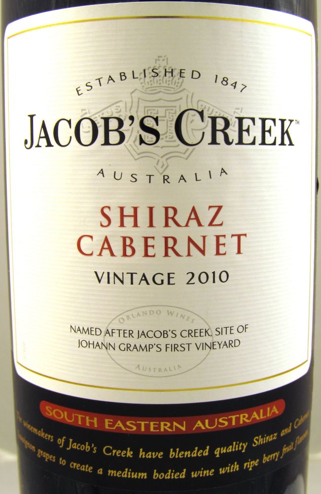 Orlando Wines Jacob's Creek Shiraz Cabernet Sauvignon 2010, Front, #101