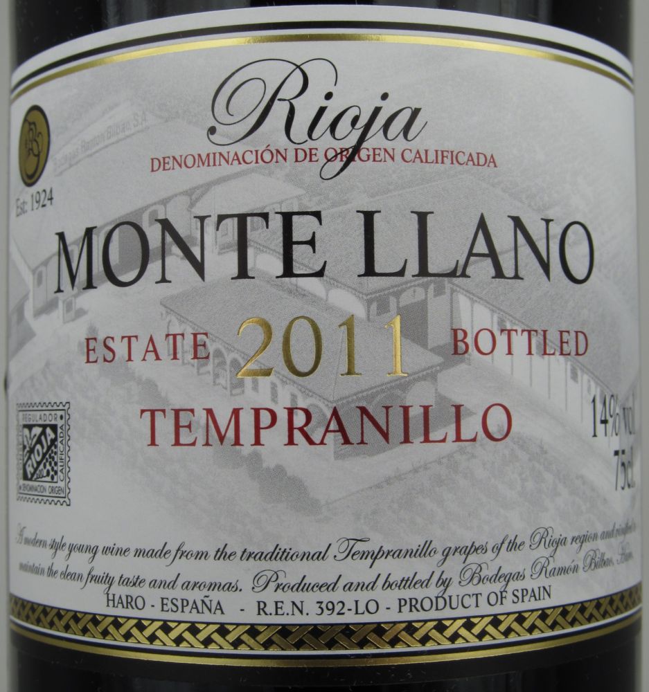 Bodegas Ramón Bilbao S.A. MONTE LLANO Tempranillo DOCa Rioja 2011, Front, #1061