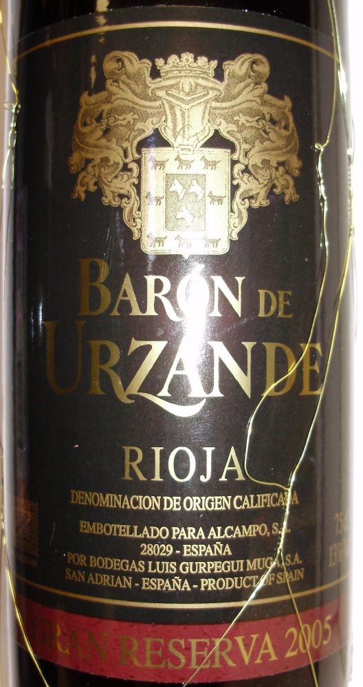 Bodegas Luis Gurpegui Muga S.A. Baron de Urzande Gran Reseva DOCa Rioja 2005, Front, #1110