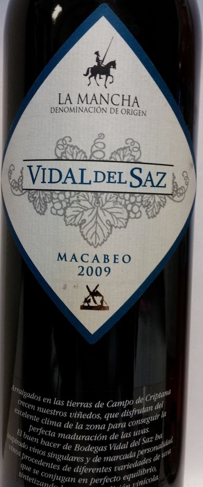 Bodegas Vidal del Saz S.L.U. Macabeo DO La Mancha 2009, Front, #1116