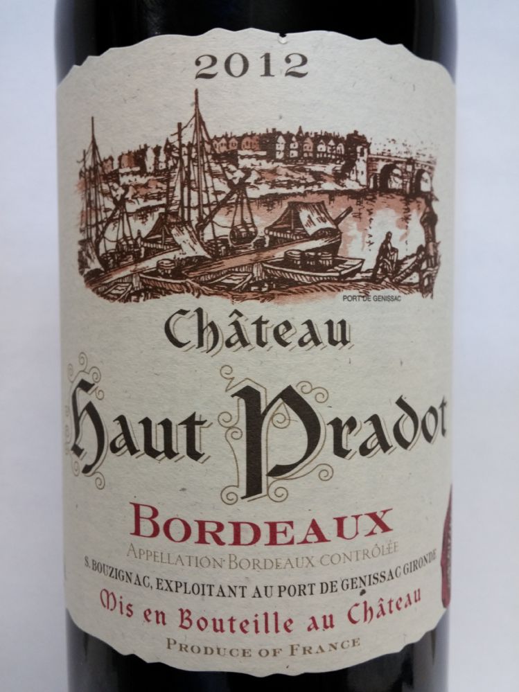 SAS Châteaux en Bordeaux Château Haut Pradot Bordeaux AOC/AOP 2012, Front, #1122