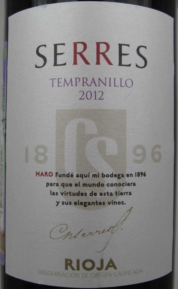 Bodegas Carlos Serres S.A. Tempranillo DOCa Rioja 2012, Front, #1134