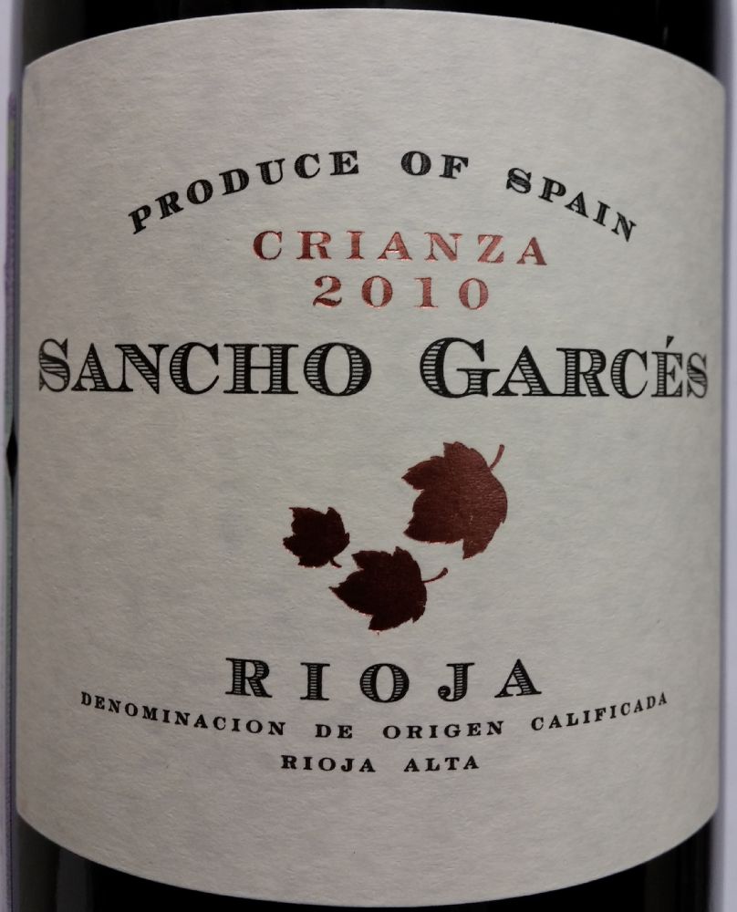 Bodegas Patrocinio S.C.L. Sancho Garcés Crianza DOCa Rioja 2010, Front, #1186