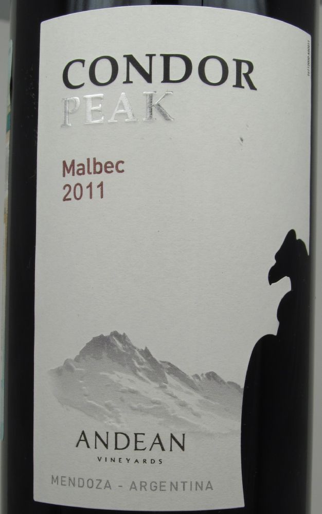 Andean Vineyards CONDOR PEAK Malbec 2011, Front, #1216