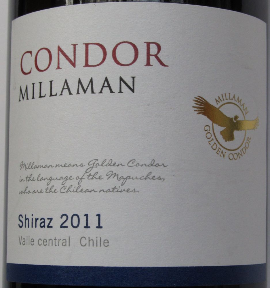 Hacienda El Cóndor S.A. CONDOR MILLAMAN Shiraz 2011, Front, #1233