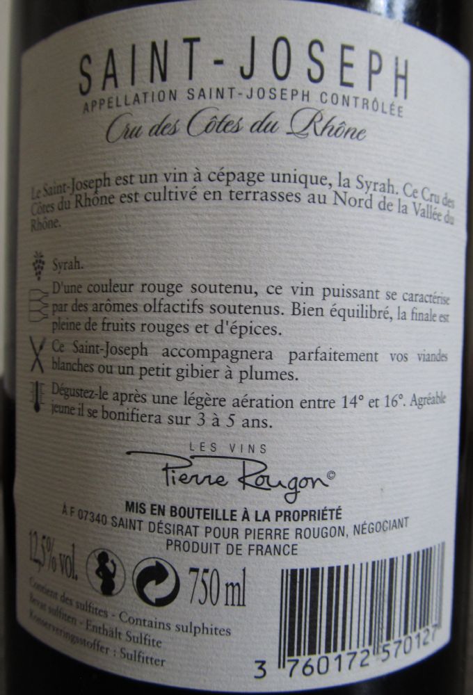 Les Vins Pierre Rougon Font Sante Saint-Joseph AOC/AOP 2007, Back, #1373