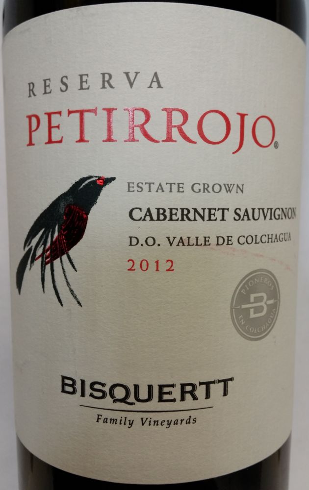 Viña Bisquertt Ltda Reserva PETIRROJO Cabernet Sauvignon D.O. Colchagua Valley 2012, Front, #1394