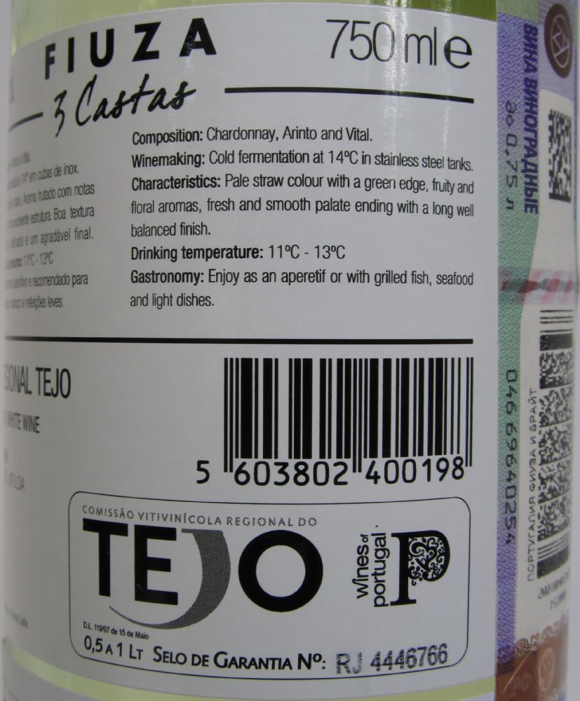Fiuza & Bright Soc. Viti. Lda 3 Castas Chardonnay Arinto Vital Vinho Regional Tejo 2013, Back, #1469