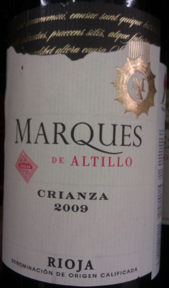 Félix Solís Avantis S.L. Marques de Altillo Crianza DOCa Rioja 2009, Front, #1527