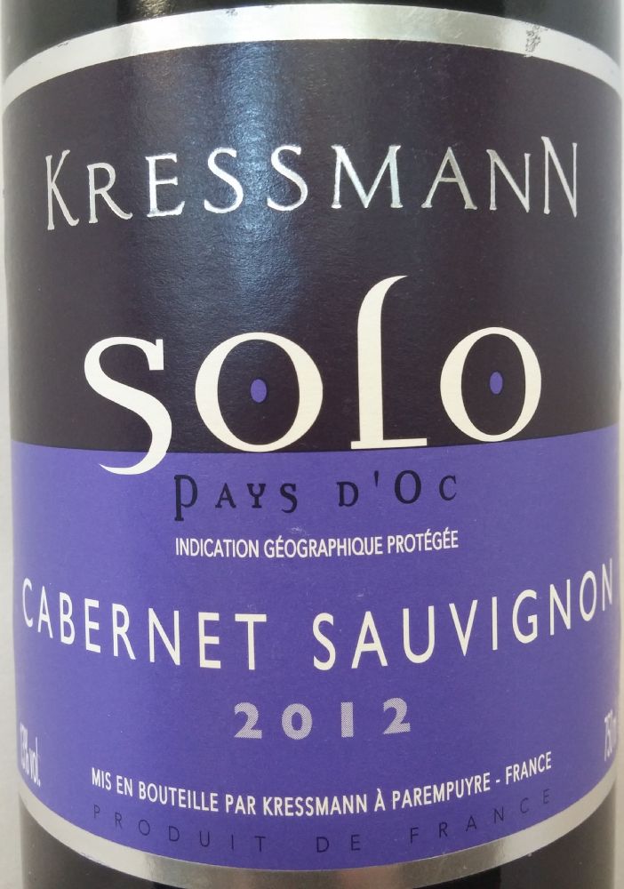CVBG Dourthe Kressmann SOLO Cabernet Sauvignon Pays d'Oc IGP 2012, Front, #1635