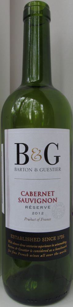 Barton & Guestier Reserve Cabernet Sauvignon 2012, Front, #1697