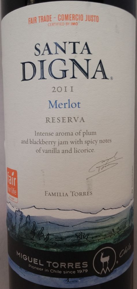 S.V. Miguel Torres S.A. Santa DIGNA Reserva Merlot 2011, Main, #1718