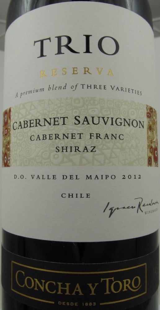 Viña Concha y Toro S.A. Trio Reserva Cabernet Sauvignon Cabernet Franc Shiraz D.O. Maipo Valley 2012, Main, #2025