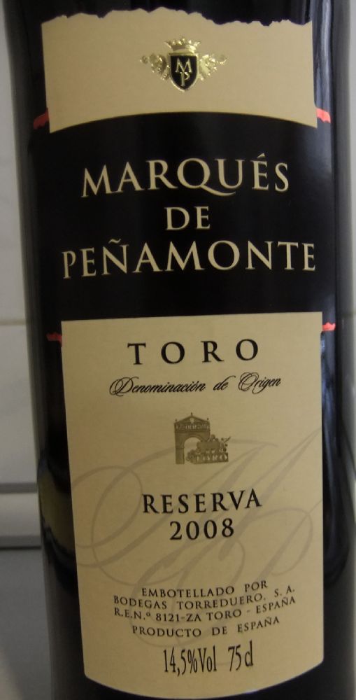 Bodegas Torreduero S.A. Marqués de Peñamonte Reserva DO Toro 2008, Main, #2297