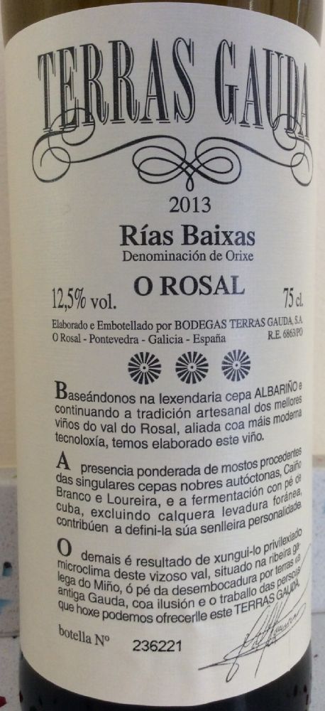 Bodegas Terras Gauda S.A. O Rosal DO Rías Baixas 2013, Main, #2380