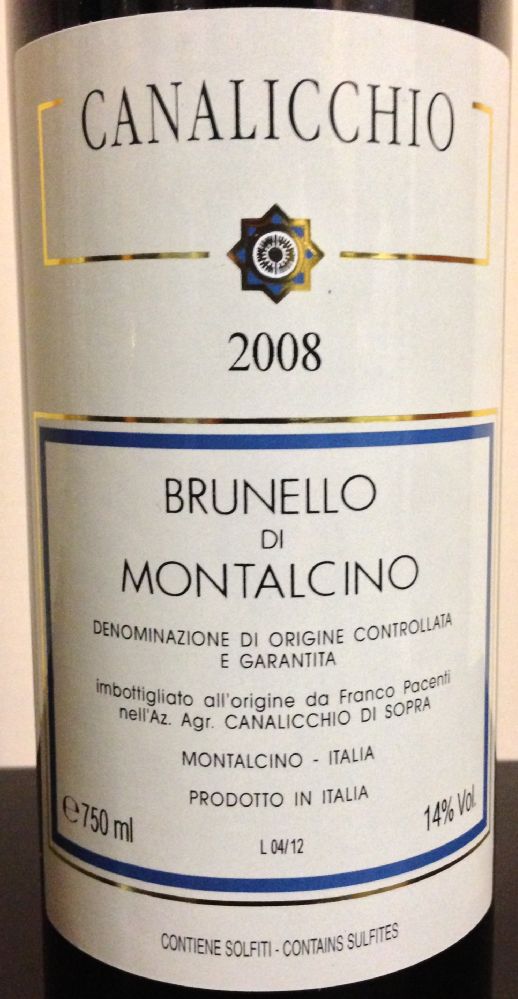 Azienda Agricola Pacenti Franco CANALICCHIO Brunello di Montalcino DOCG 2008, Front, #269