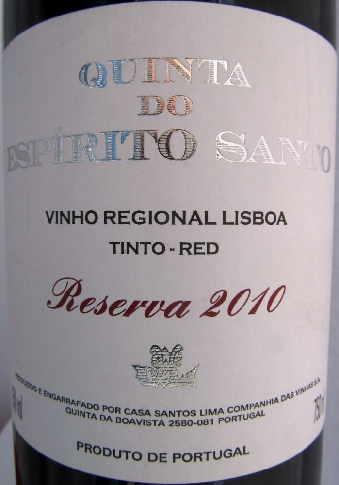 Casa Santos Lima Companhia das Vinhas S.A. Quinta do Espírito Santo Reserva Vinho Regional Lisboa 2010, Main, #2758