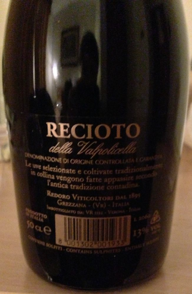 Redoro Srl Frantoi Veneti Recioto della Valpolicella DOCG 2010, Back, #276