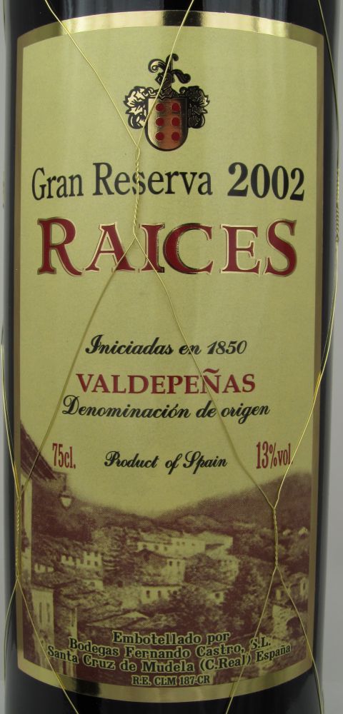 Bodegas Fernando Castro S.L. Raices Gran Reserva DO Valdepeñas 2002, Front, #348