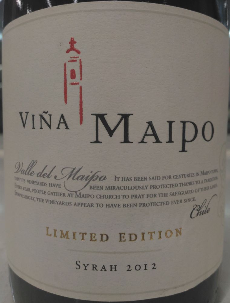 Viña Maipo SpA Limited Edition Syrah D.O. Maipo Valley 2012, Main, #3833