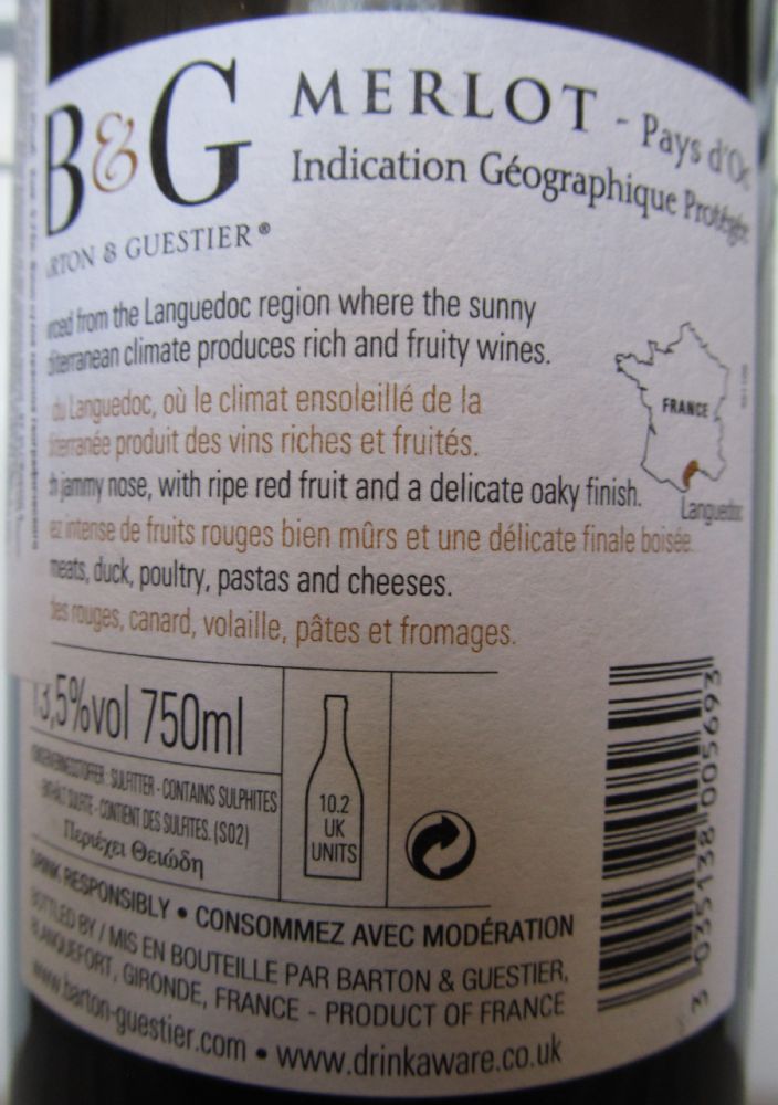 Barton & Guestier Reserve Merlot 2010, Back, #406