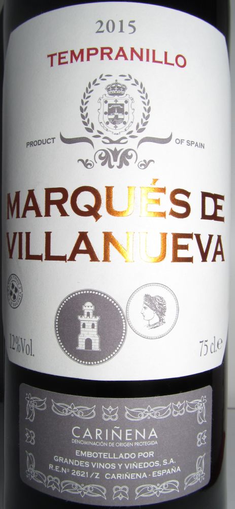 Grandes Vinos y Viñedos S.A. Marqués de Villanueva Tempranillo DO Cariñena 2015, Main, #4299