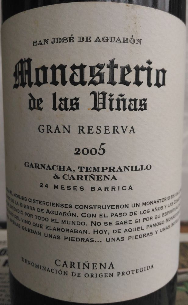 Grandes Vinos y Viñedos S.A. Monasterio de las Vinas Gran Reserva Garnacha Cariñena Tempranillo DO Cariñena 2005, Main, #4413