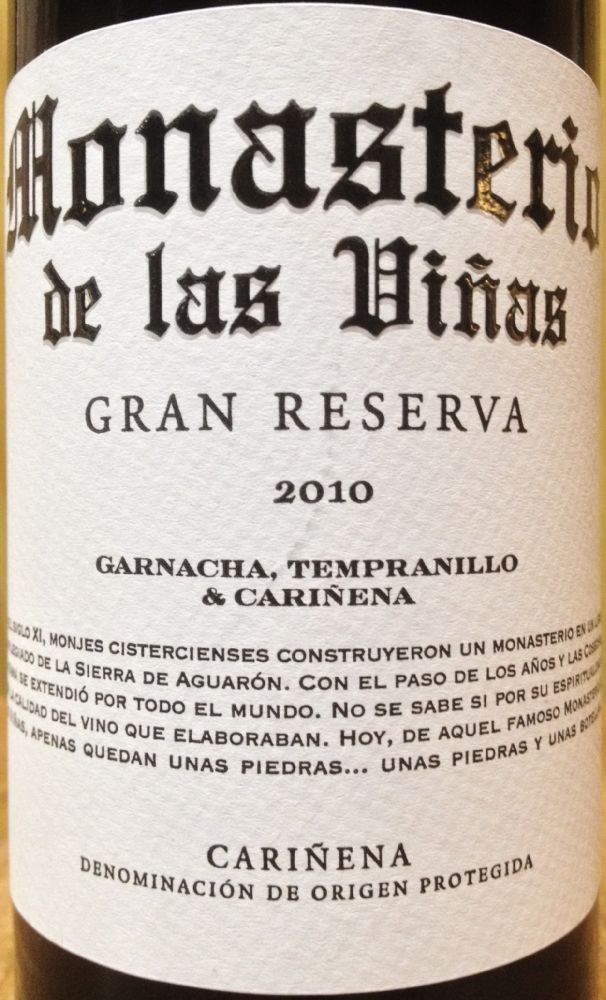 Grandes Vinos y Viñedos S.A. Monasterio de las Vinas Gran Reserva Garnacha Cariñena Tempranillo DO Cariñena 2010, Main, #4515