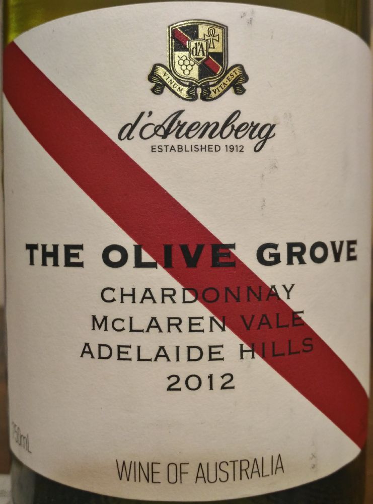 d'Arenberg Pty Ltd THE OLIVE GROVE Adelaide Hills Chardonnay McLaren Vale 2012, Main, #5098