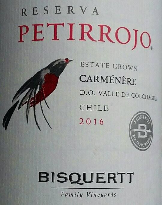 Viña Bisquertt Ltda Reserva PETIRROJO Carménère D.O. Colchagua Valley 2016, Main, #5219