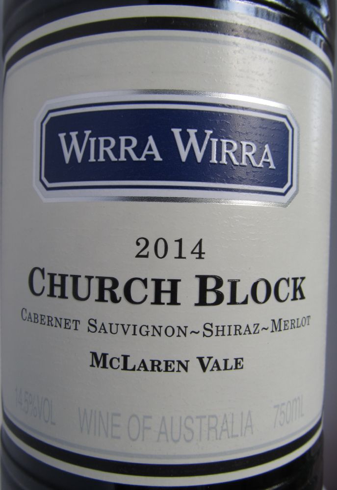 R.G. & R.T. Trott Pty. Ltd. Church Block Cabernet Sauvignon Shiraz Merlot Wirra Wirra 2014, Main, #5248