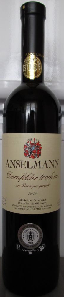 Weingut Anselmann in Barrique gereift Dornfelder 2010, Front, #549