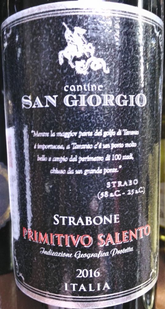 Cantine San Giorgio S.r.l. Strabone Salento IGT 2016, Main, #5596