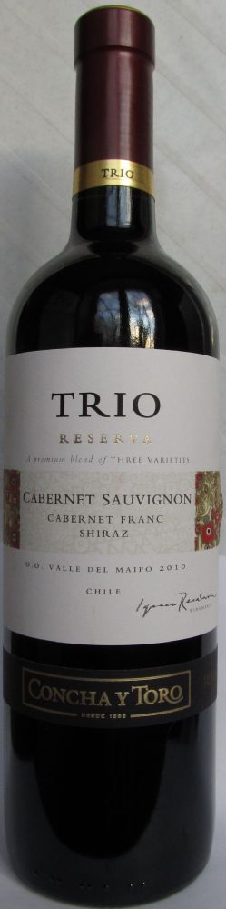 Viña Concha y Toro S.A. Trio Reserva Cabernet Sauvignon Cabernet Franc Shiraz D.O. Maipo Valley 2010, Main, #575