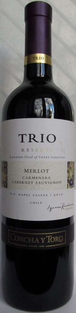 Viña Concha y Toro S.A. Trio Reserva Merlot Cabernet Sauvignon Carménère 2010, Front, #577