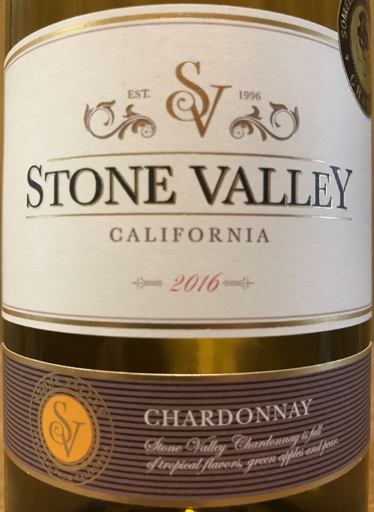 Stone Valley Cellars Chardonnay California State 2016, Main, #6102