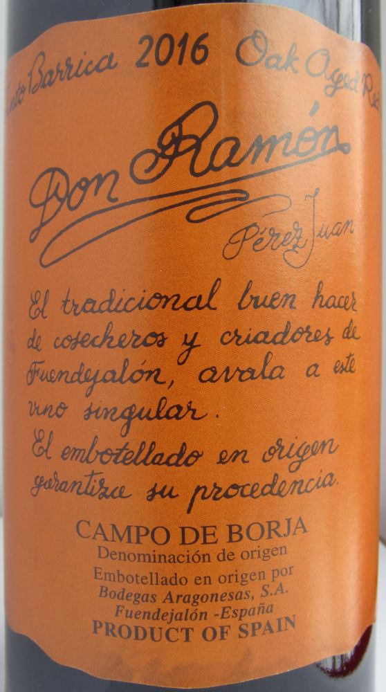 Bodegas Aragonesas S.A. Don Ramón DO Campo de Borja 2016, Main, #6116