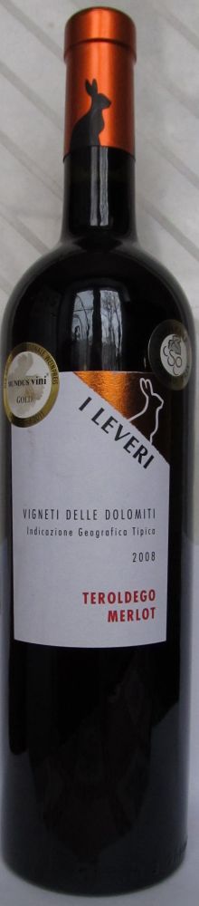 Schenk Italia S.p.A. I LEVERI Teroldego Merlot Vigneti delle Dolomiti IGT 2008, Front, #614