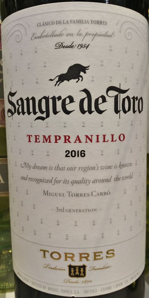Miguel Torres S.A. Sangre de Toro Tempranillo DO La Mancha 2016, Main, #6563