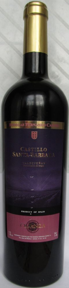 Bodegas Fernando Castro S.L. Castillo Santa Barbara Crianza DO Valdepeñas 2007, Main, #682