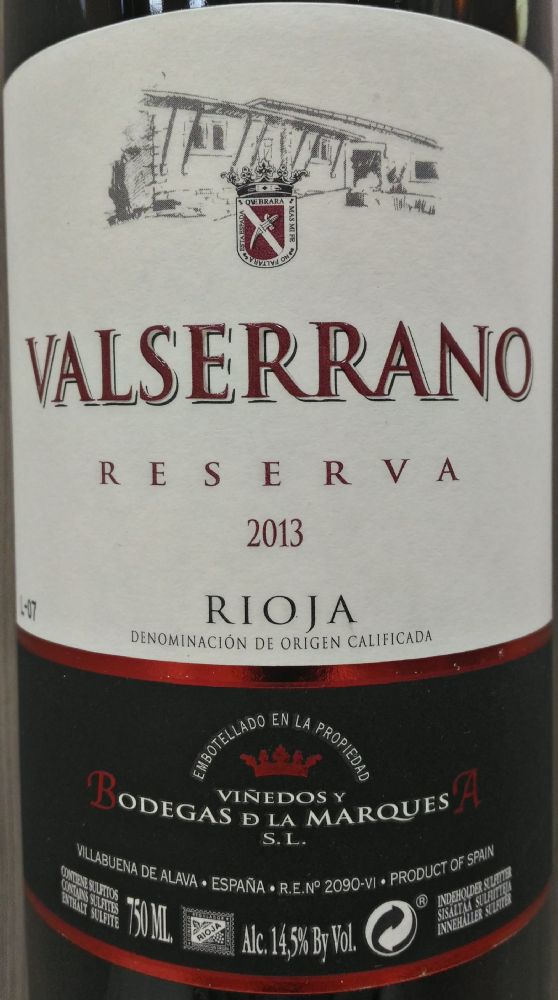 Viñedos y Bodegas de La Marquesa S.L. Valserrano Reserva DOCa Rioja 2013, Main, #7133