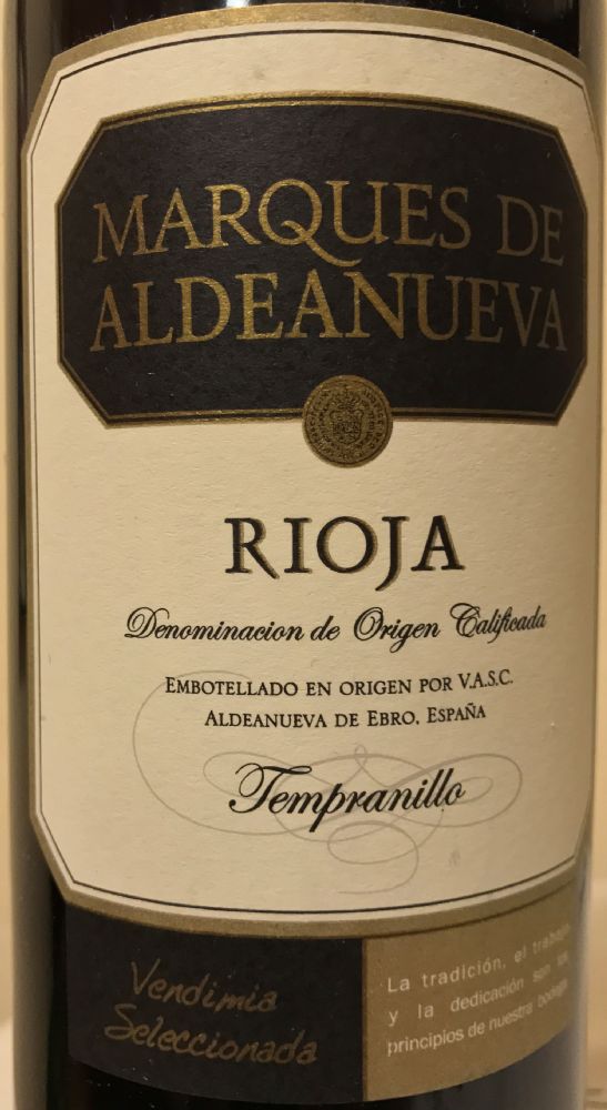 Viñedos de Aldeanueva S. Coop. Marqués de Aldeanueva Tempranillo DOCa Rioja 2016, Main, #7176