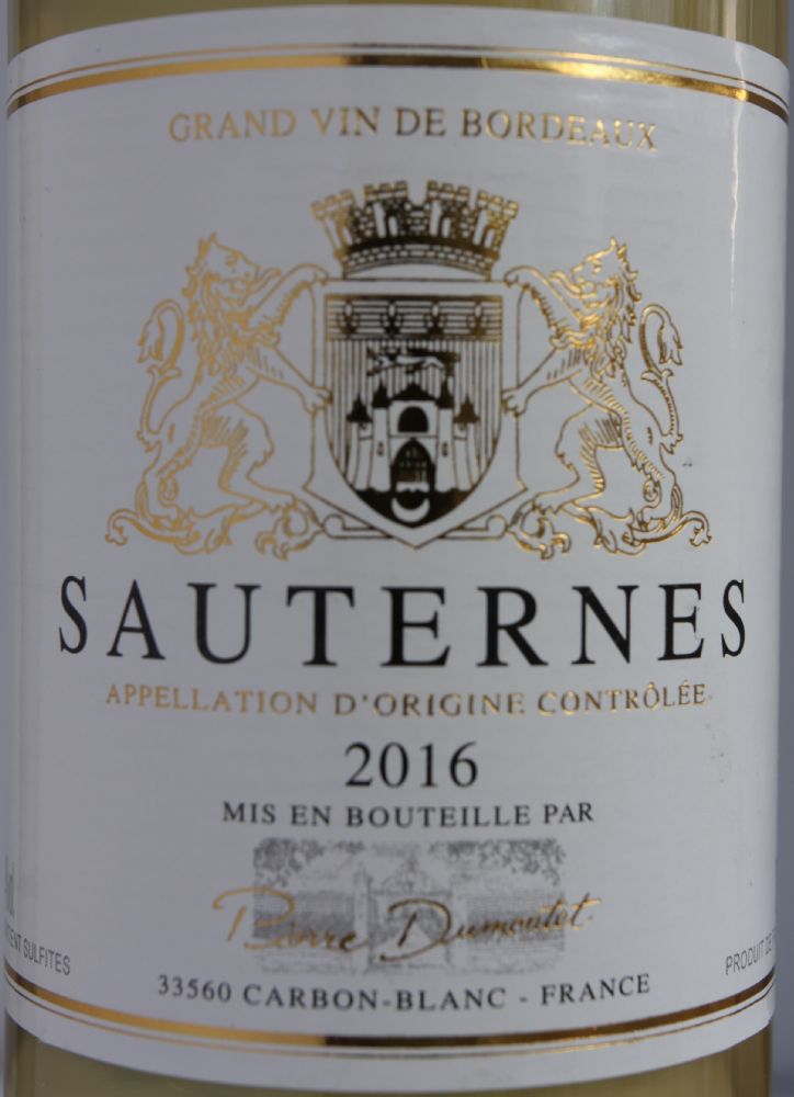 Pierre Dumontet S.A. Sauternes AOC/AOP 2016, Main, #7212