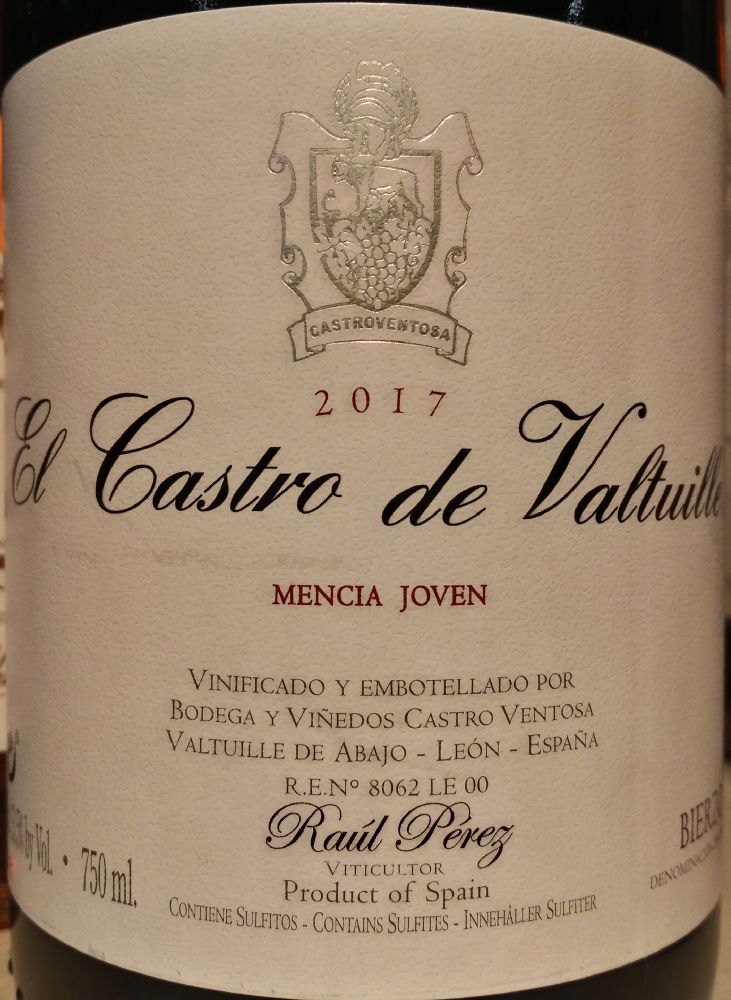 Bodegas y Viñedos Castro Ventosa S.L. El Castro de Valtuille Joven Mencia DO Bierzo 2017, Main, #7401