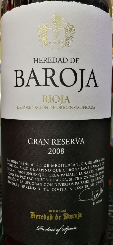 Bodegas Heredad de Baroja S.L. Gran Reserva DOCa Rioja 2008, Main, #7596