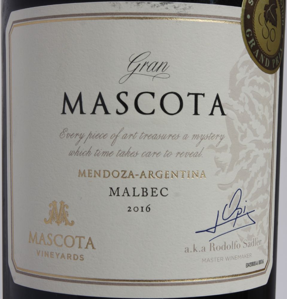 Mascota Vineyards Gran Mascota Malbec 2016, Main, #7710