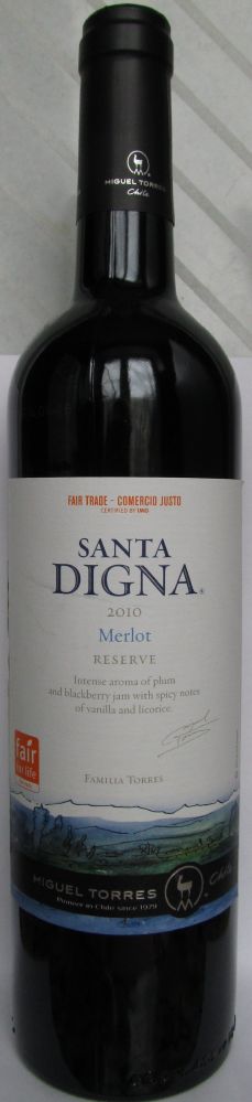 S.V. Miguel Torres S.A. Santa DIGNA Reserva Merlot 2010, Front, #797
