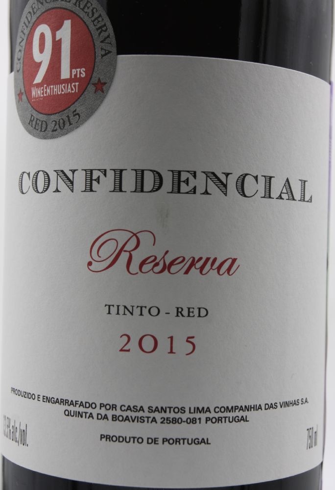 Casa Santos Lima Companhia das Vinhas S.A. Confidencial Reserva Vinho Regional Lisboa 2015, Main, #8006