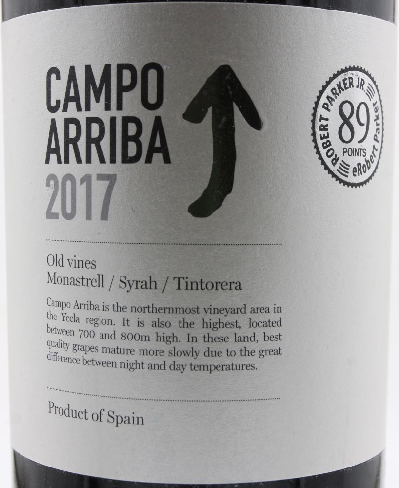Bodegas Señorío de Barahonda S.L. Campo Arriba Old Vines Monastrell Syrah Garnacha Tintorera DO Yecla 2017, Main, #8133