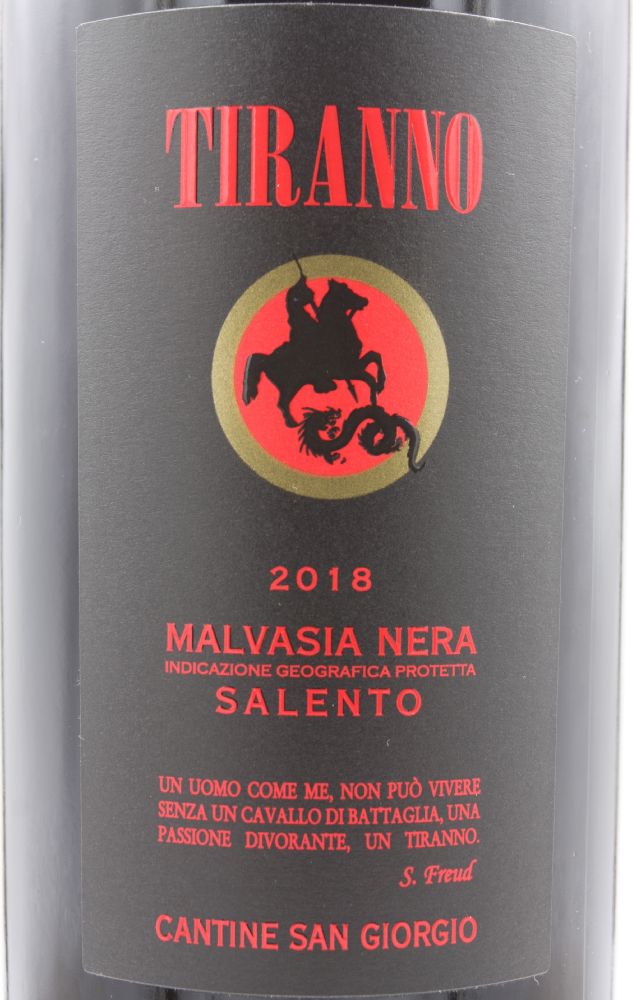 Cantine San Giorgio S.r.l. Tiranno Malvasia Nera Salento IGT 2018, Main, #8342